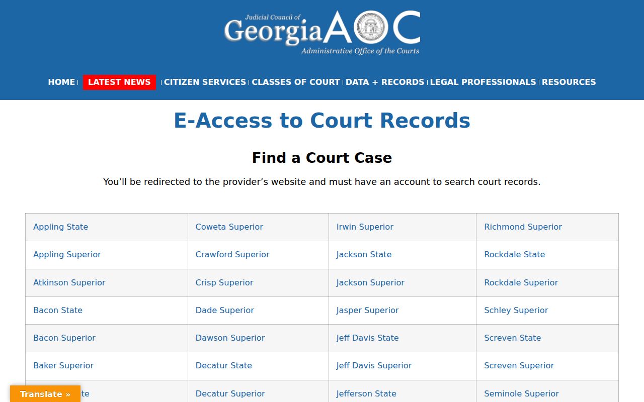 Candler County criminal court case E-Access directory
