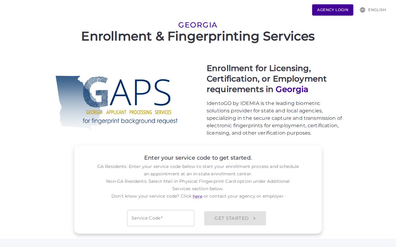 Candler County criminal history GAPS fingerprint enrollment interface